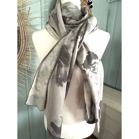 Pauw Amsterdam Accessories - Pauw Amsterdam Wool Cashmere Blend Scarf Gray Cream Abstract Oversized Wrap